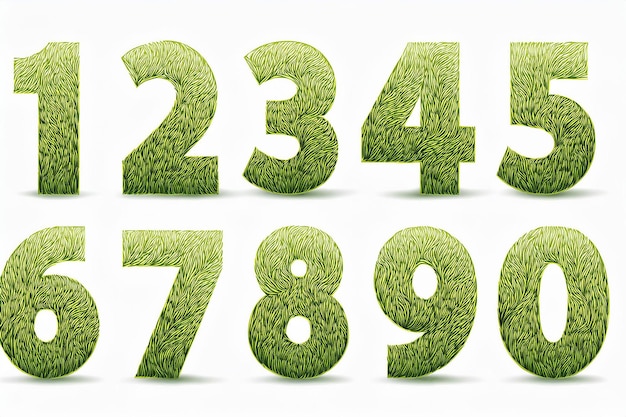 a collection of green numbers that say the number 7