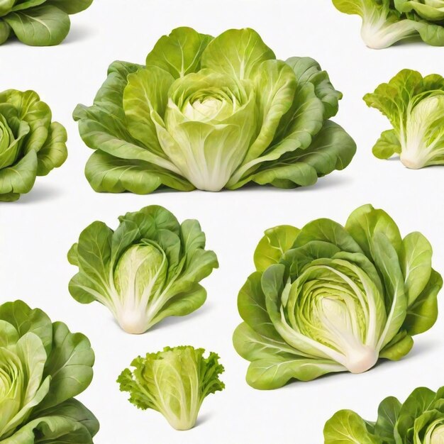 Vector a collection of green and white lettuce heads