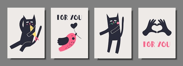 collection of greeting cards for valentines day lovely cats