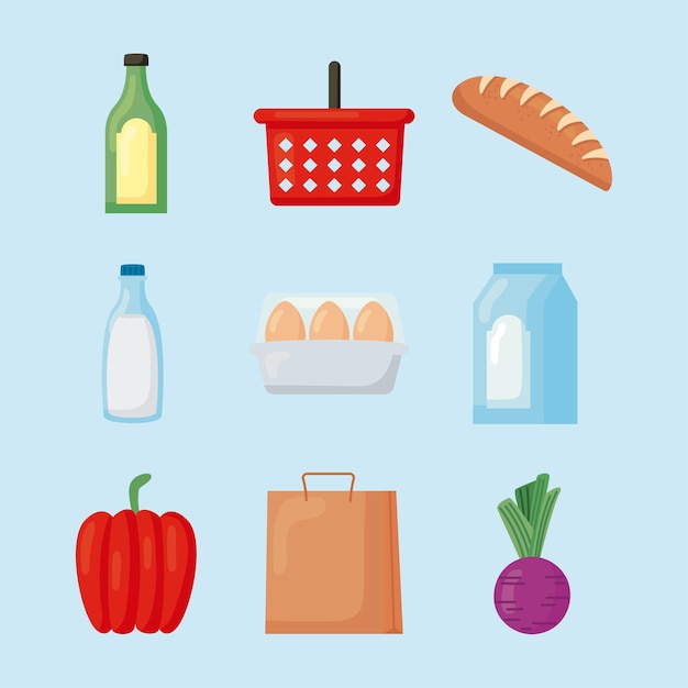 Collection of groceries store set icons