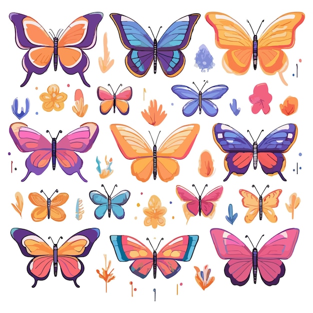 Vector a collection group of colorful butterflies with different colors white background vector illustratio