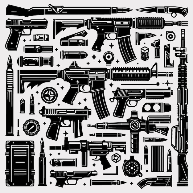 Vector a collection of guns and weapons from the company of the company