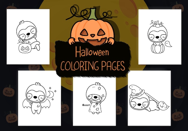 Collection of Halloween Coloring Pages. Collection of Kawaii Outline Halloween Sloth.