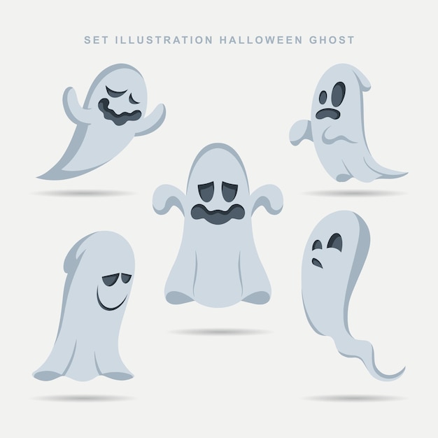 Collection halloween ghost flat template design