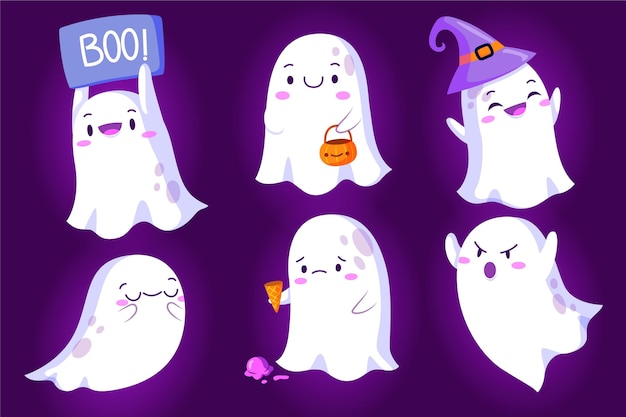 Collection of halloween ghosts in flat design