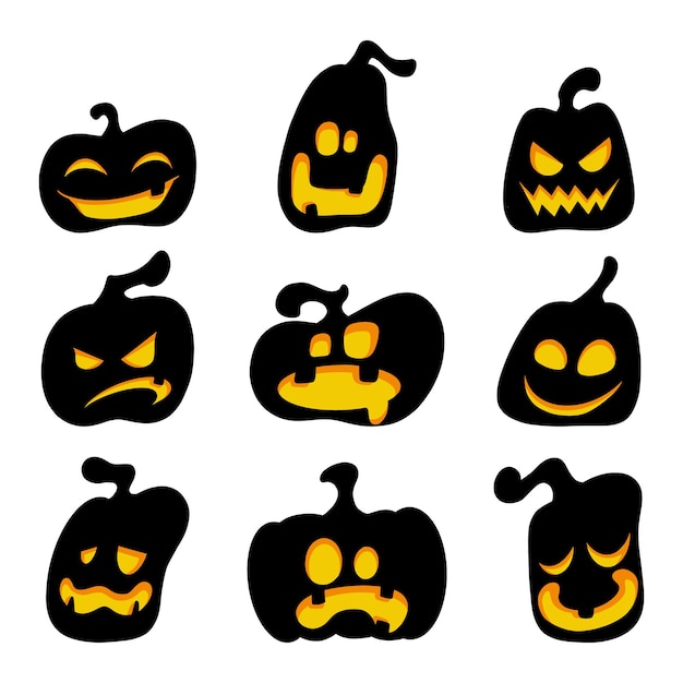 Collection halloween pumpkin silhouette with face template design