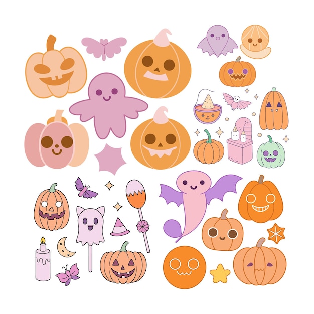 a collection of halloween pumpkins including pumpkins bats and bats