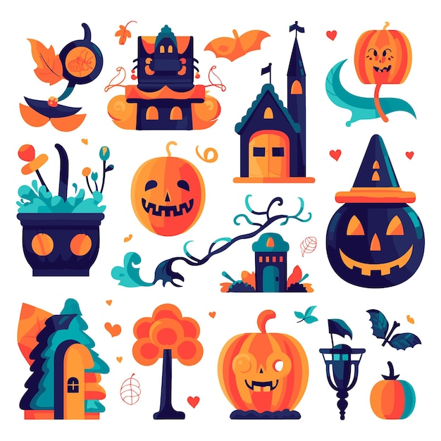 Collection of Halloween silhouettes icons and character