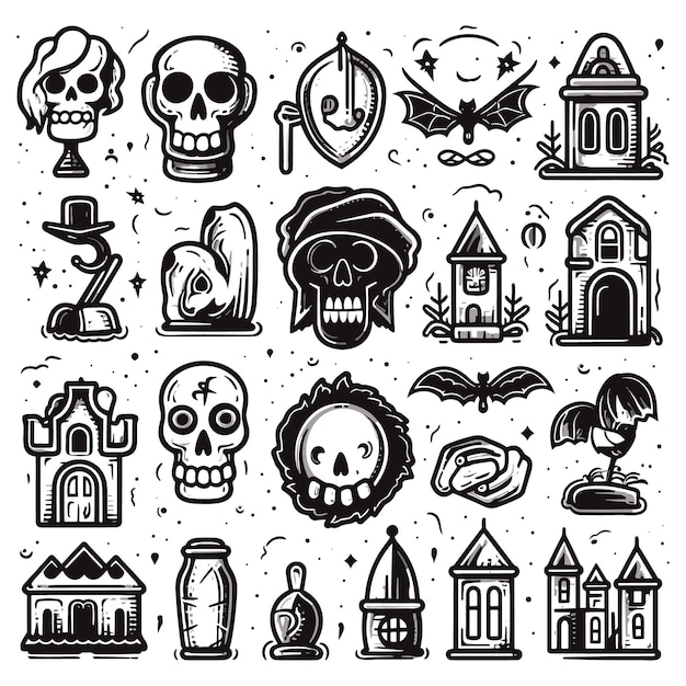 Collection of Halloween silhouettes icons and character