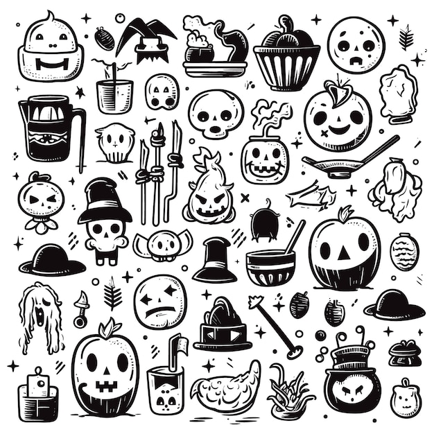 Collection of Halloween silhouettes icons and character