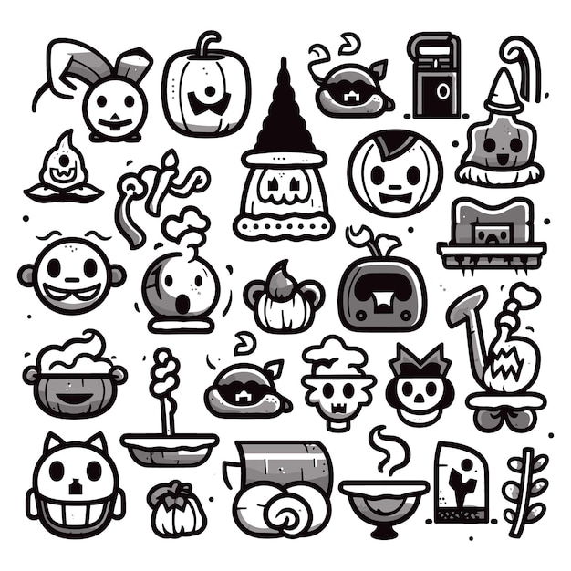 Collection of Halloween silhouettes icons and character