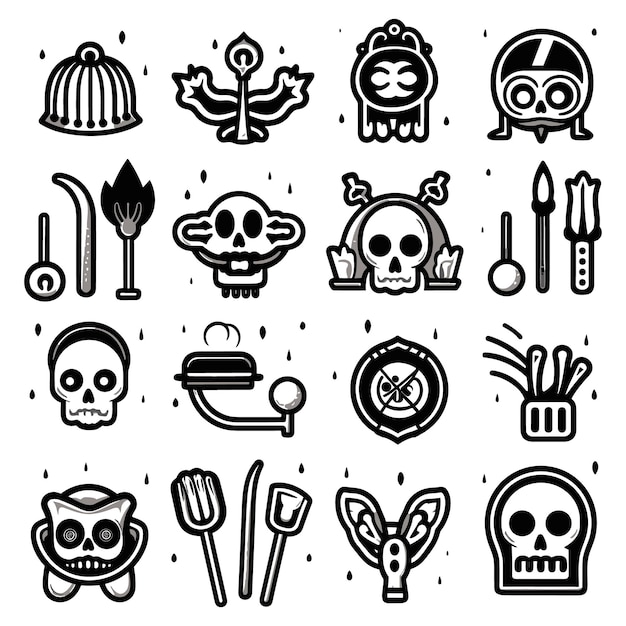 Collection of Halloween silhouettes icons and character