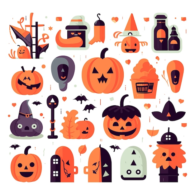 Collection of Halloween silhouettes icons and characters