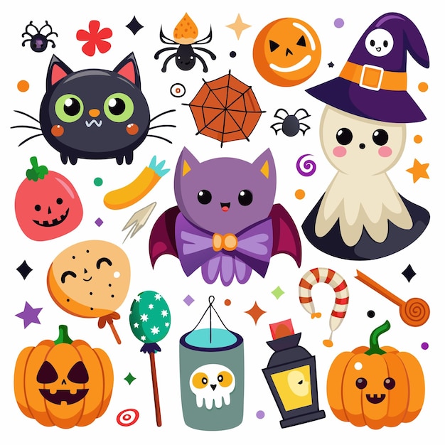 Collection of Halloween vector elements set of spooky autumn illustrations