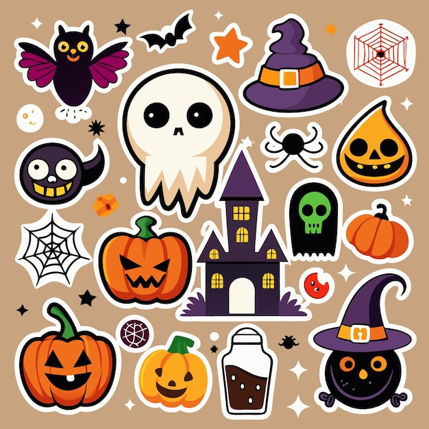 Collection of Halloween vector elements set of spooky autumn illustrations