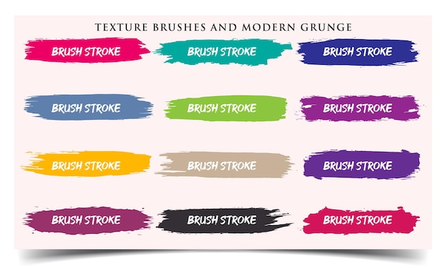 Collection of hand drawn abstract colorful paint brush strokes