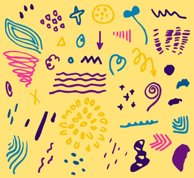 Collection of hand drawn abstract doodle elements for web design print background