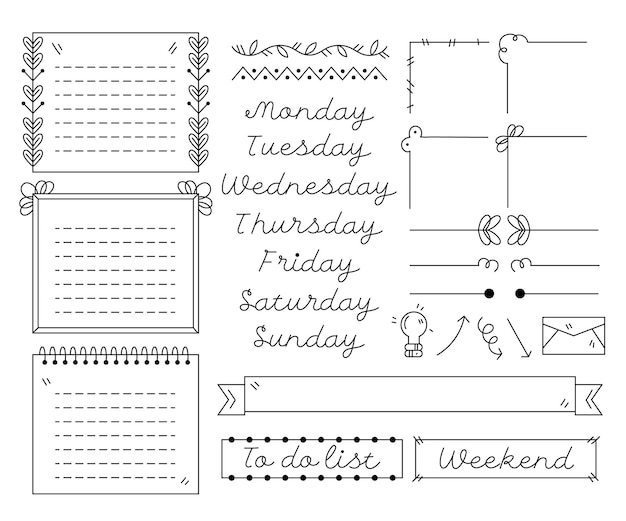 Vector collection of hand drawn bullet journal elements