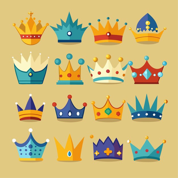 Vector collection of hand drawn crown silhouette for the king