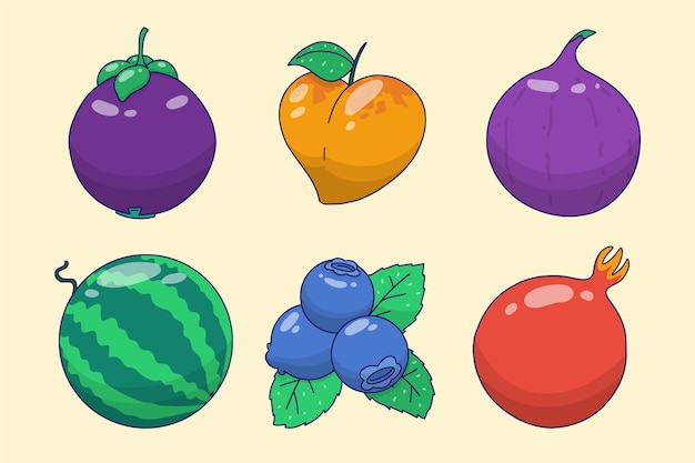 Collection of hand drawn delicious fruits