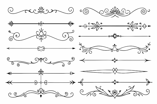 Vector a collection of hand drawn design elements including the top right hand corner