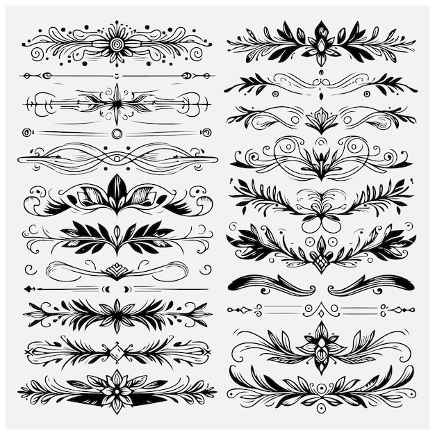 Collection of hand drawn dividers and text separators Lines and vines for page decoration