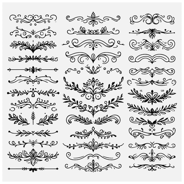 Collection of hand drawn dividers and text separators Lines and vines for page decoration