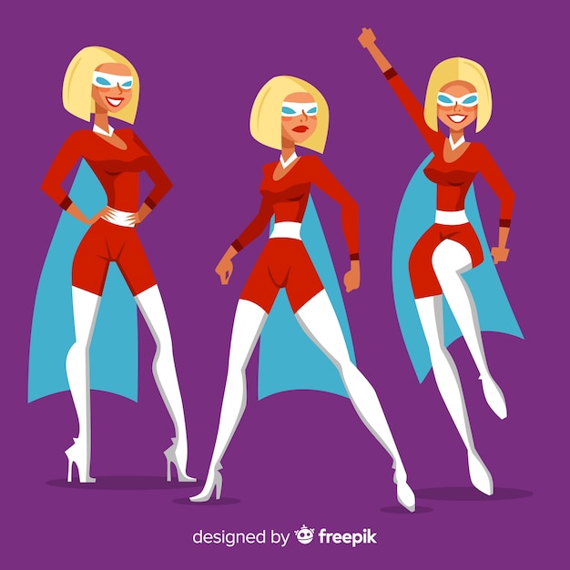 Vector collection of hand drawn female superhero characters