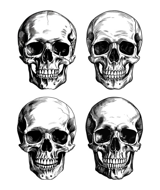 Collection of Hand drawn human skull