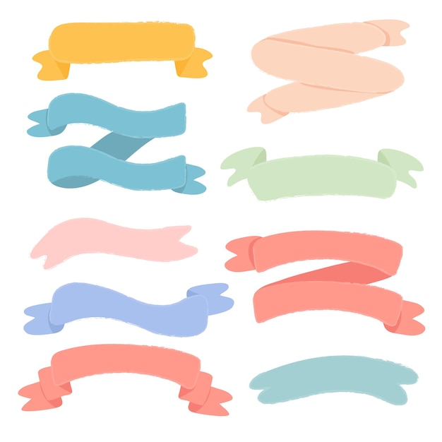 Collection of hand drawn ribbons.Illustration ribbon banner, vector. isolated background