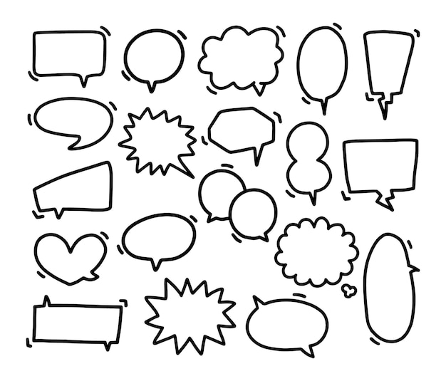 Collection of Hand Drawn Speech Bubbles, Speech Bubbles Comic and Thinking Balloon, Doodle.