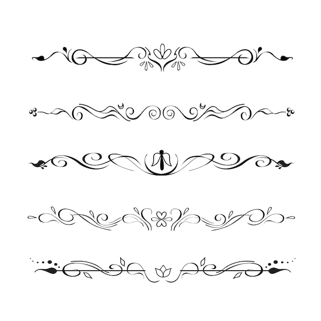 Collection of hand drawn text dividers vignettes Elegant oriental victorian separators page decor