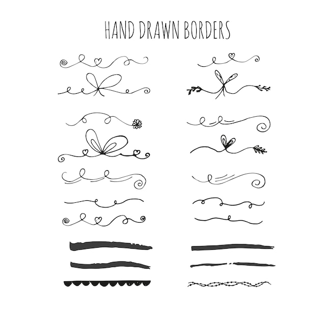 Collection of handdrawn borders. Cute and unique swirls and dividers for your design. Ink borders. Vector dividers.