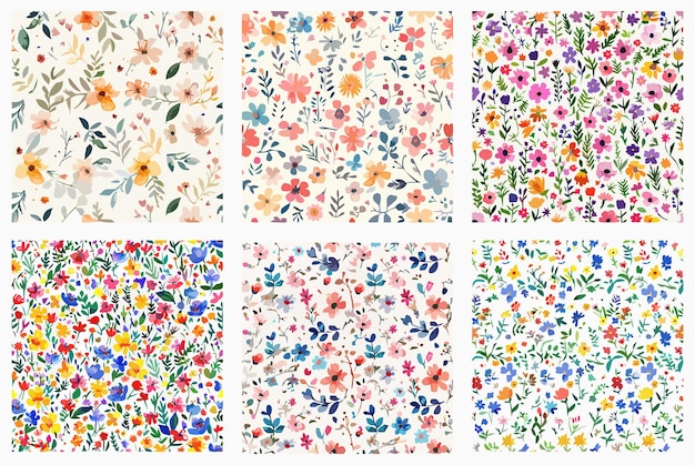 Vector collection of handdrawn flowers in floral pattern