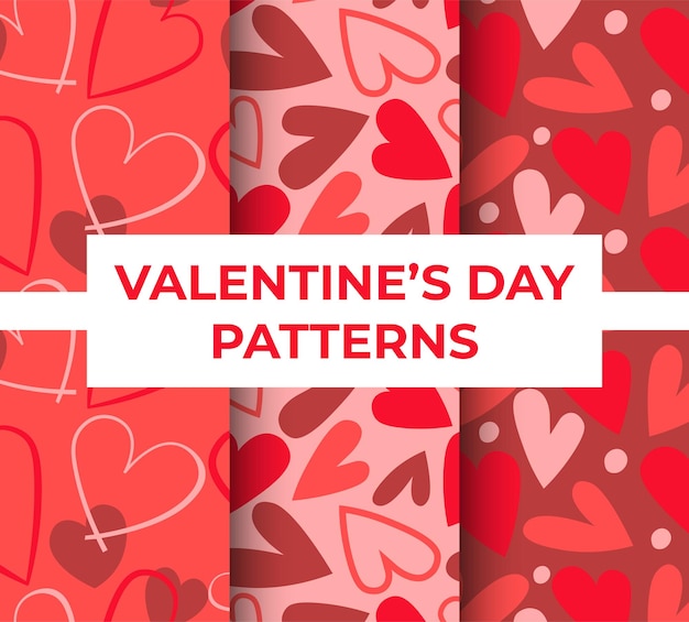 Collection Of Handdrawn Patterns For Valentines Package Vector Illustration With Hearts