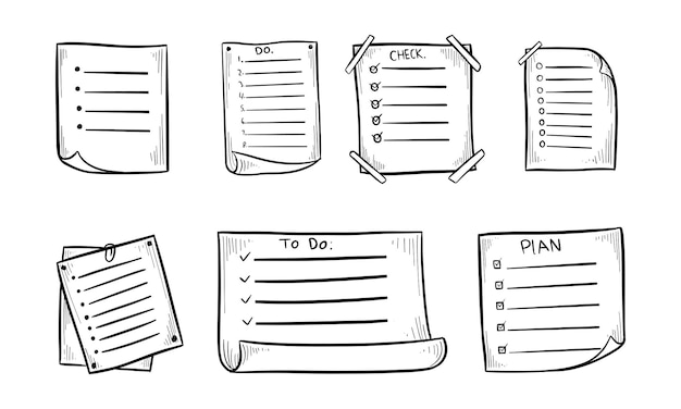 Vector a collection of handdrawn todo lists and checklists