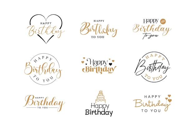 A collection of happy birthday logos