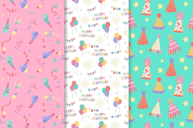 Vector collection of happy birthday party seamless pattern