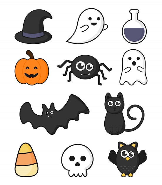 collection of happy halloween icons set isolated on white background. 