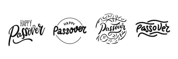 Collection Happy Passover Day text banner handwriting in black color Hand drawn vector art