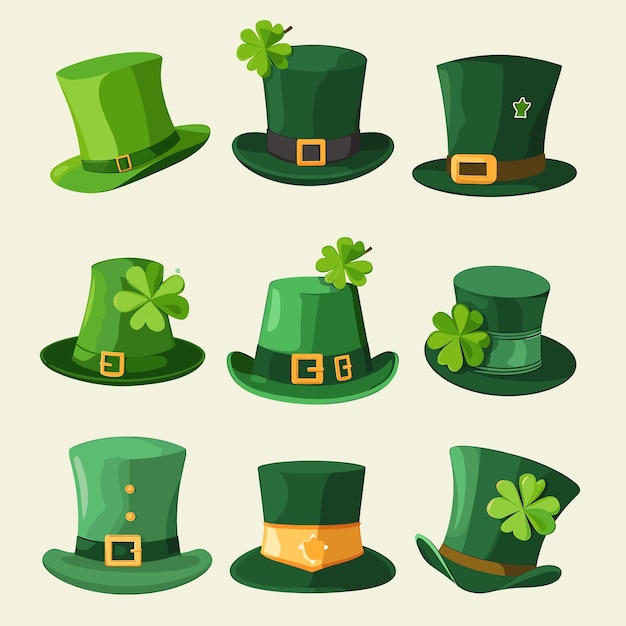 Vector a collection of hats with shamrocks and shamrocks