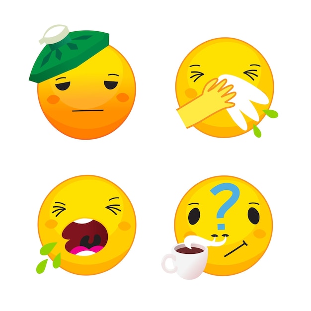 Collection of health issues and illness symptoms emoticons Health care and treatment emoji