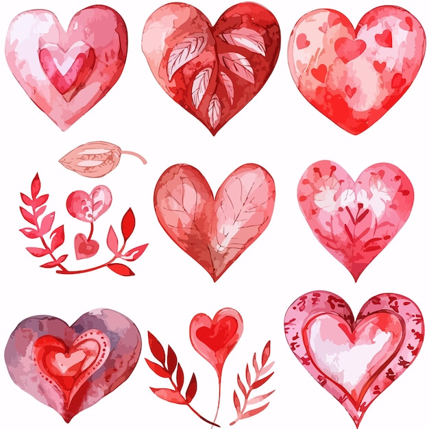 Vector a collection of hearts with a red and white background