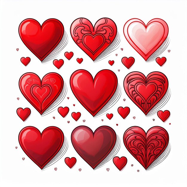 Vector a collection of hearts with a white background with a red heart on the bottom