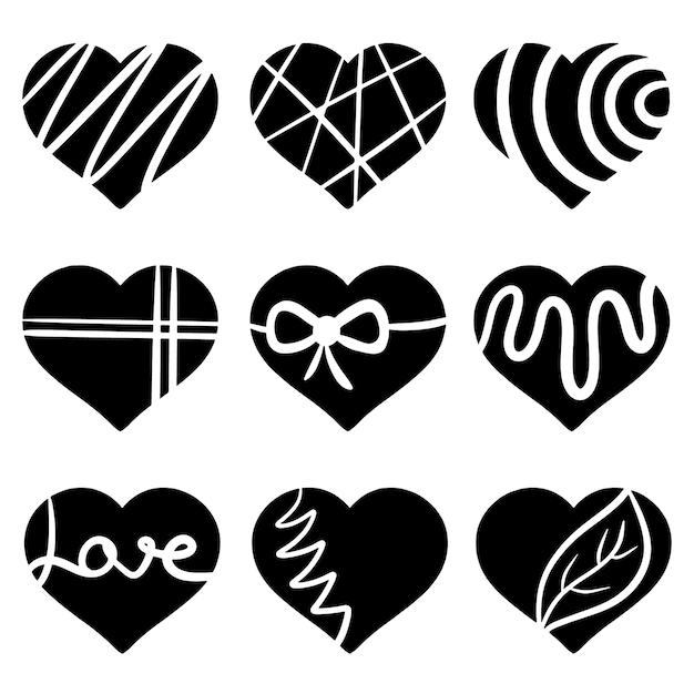 A collection of hearts with the word love on them