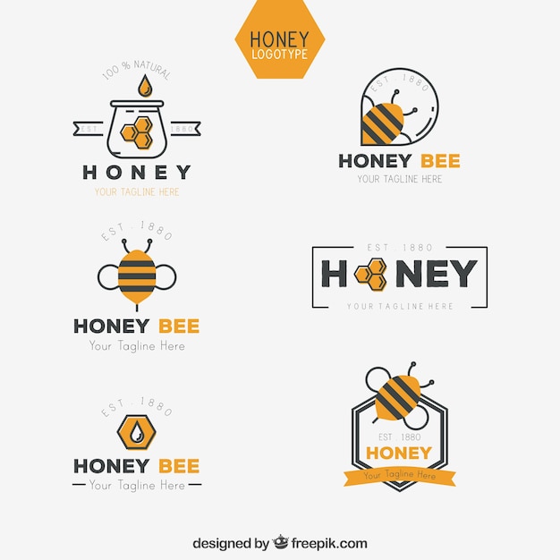 Collection of honey logo in flat design