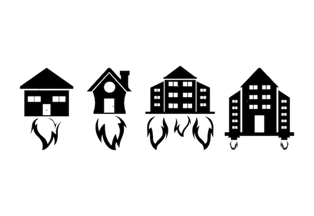 Collection of House on Fire Silhouette Illustrations