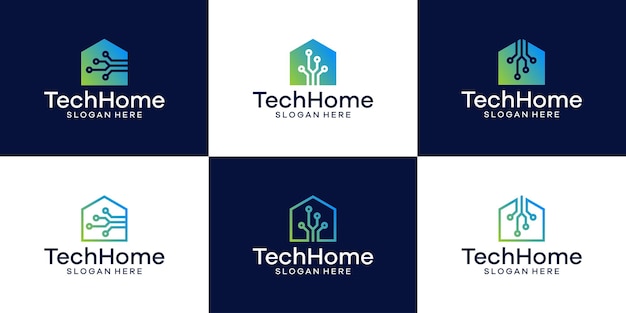 Collection of house logo with advanced technology and connected template graphic design illustration icon symbol creative Logo in flat minimalist and simple style