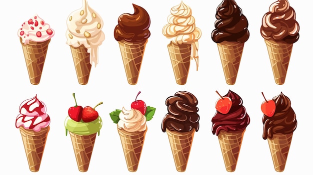 a collection of ice cream cones with different flavors