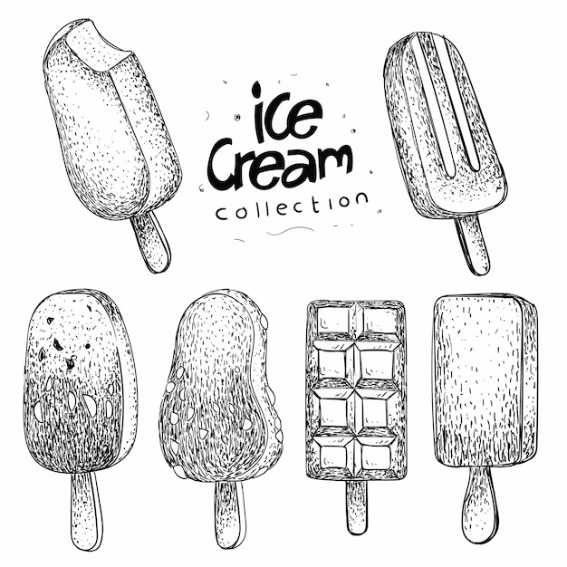 collection of ice cream in hand drawn